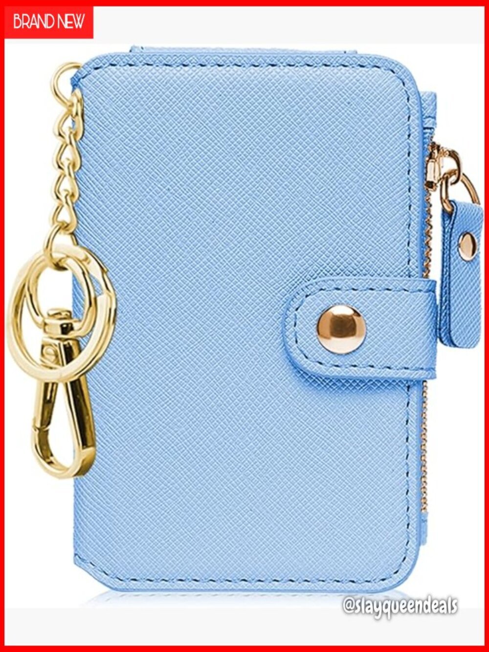 Leather RFID Blocking Keychain Wallet with Zipper Pocket Card Holder